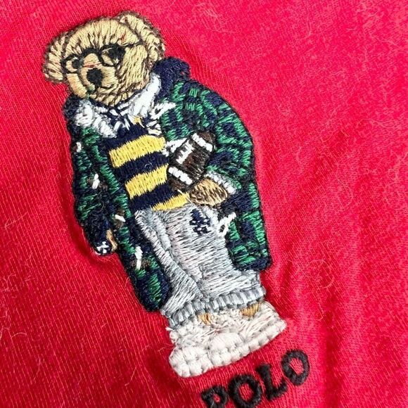 Polo Ralph Lauren Shirt Mens Small Red Long-Sleeve Crew Neck Bear Cotton Tee - Picture 2 of 7